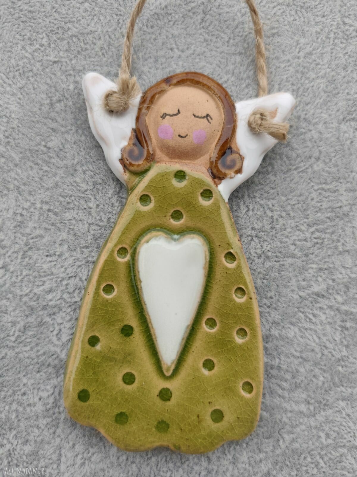 Anioł ceramiczny - ręcznie szkliwiony prezent na chrzest i komunię