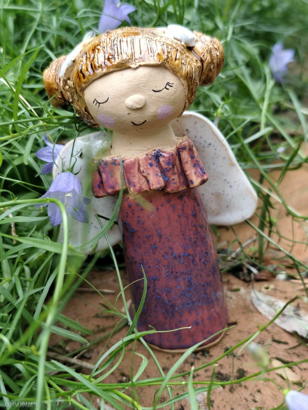 Ręcznie wykonany ceramiczny anioł dla niej - unikatowa pamiątka na chrzest i ślub