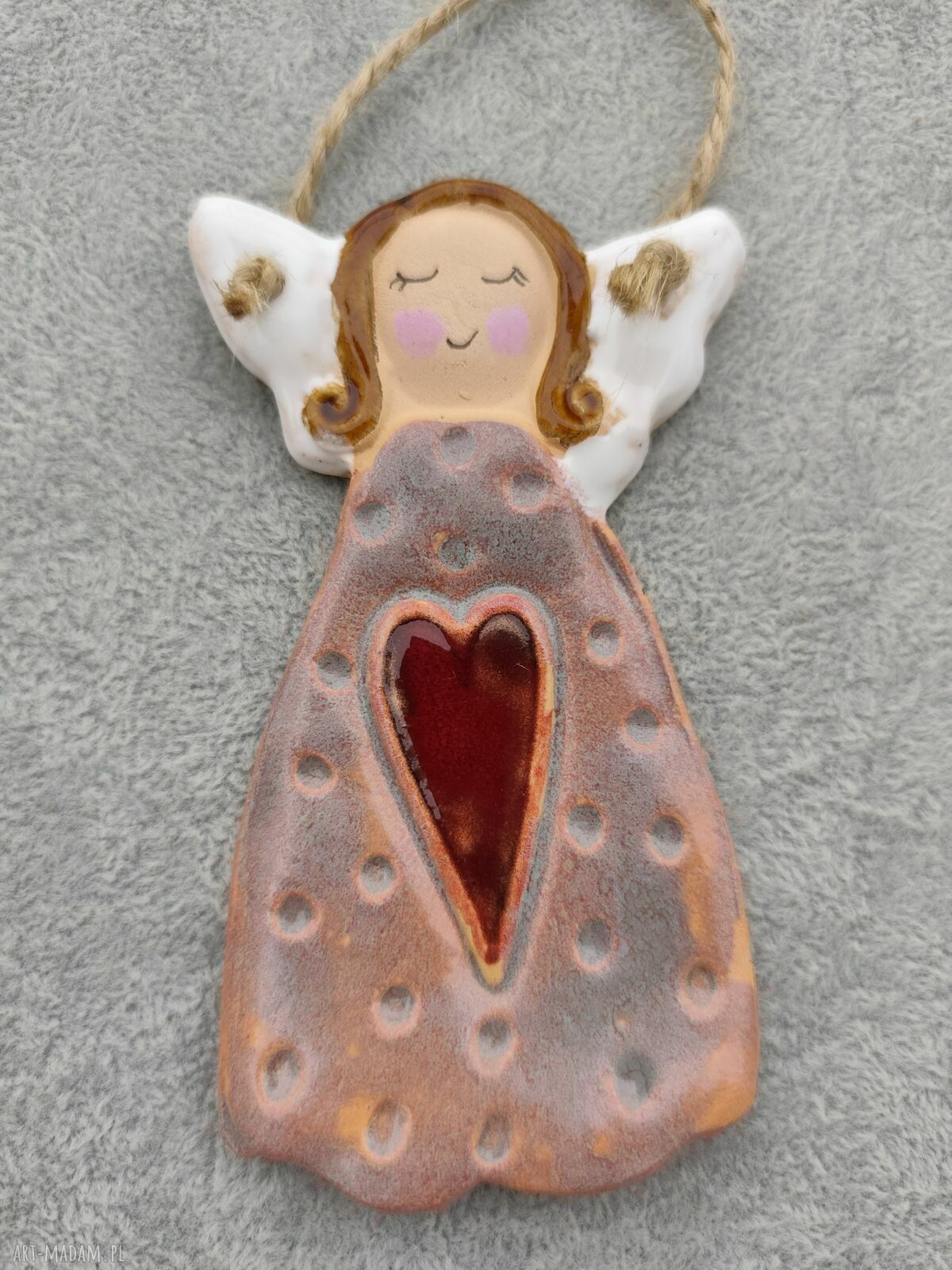 Anioł ceramiczny - prezent na komunię i chrzest dla niej ok. 13 cm