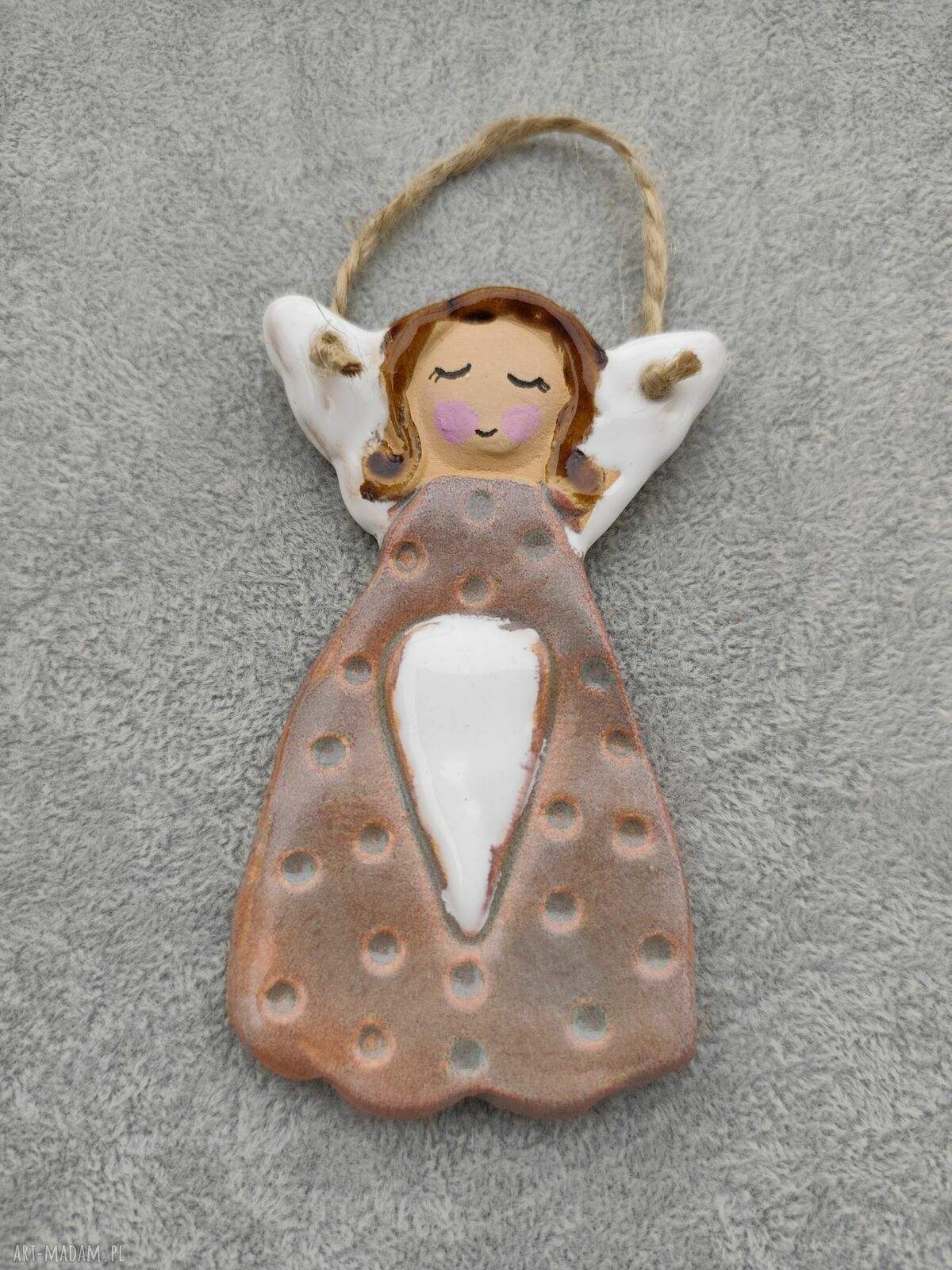 Anioł ceramiczny - ręcznie wykonana pamiątka na chrzest i komunię ok. 13 cm