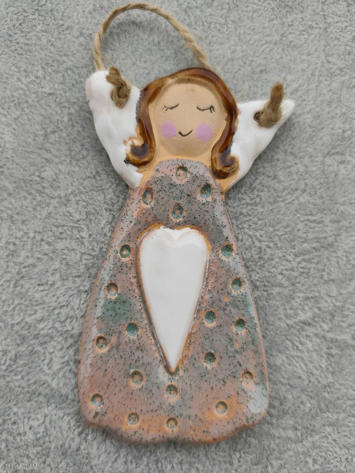 Anioł ceramiczny dla niej - anioł stróż z gliny ok. 10 cm