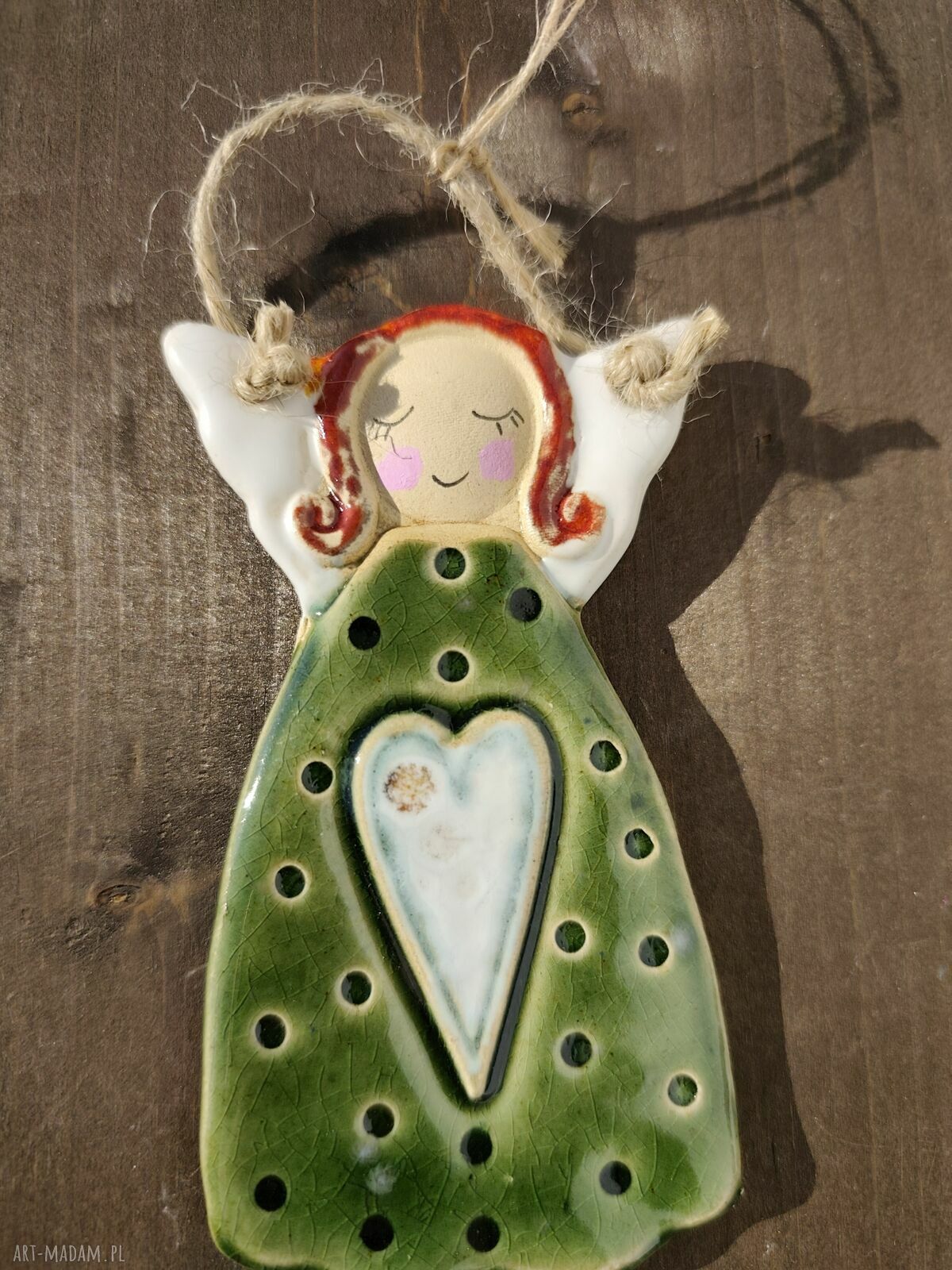 Anioł ceramiczny handmade - zawieszka na chrzest i komunię