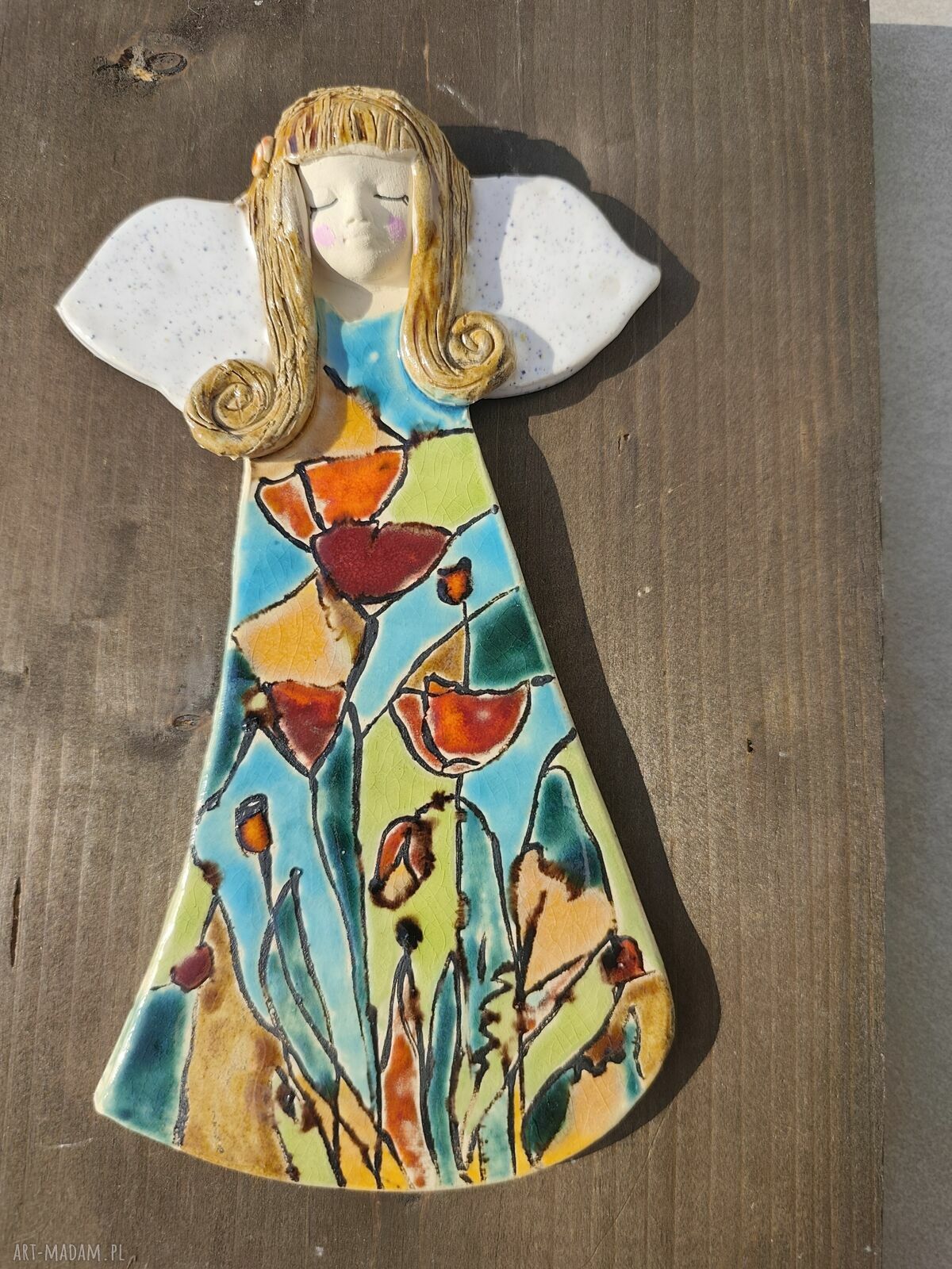 Ręcznie wykonany anioł ceramiczny - pamiątka na Chrzest, Komunię i Ślub