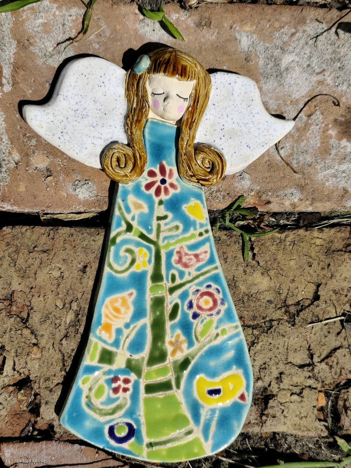 Ceramiczny anioł na chrzest, komunię i ślub - ręcznie lepiony prezent