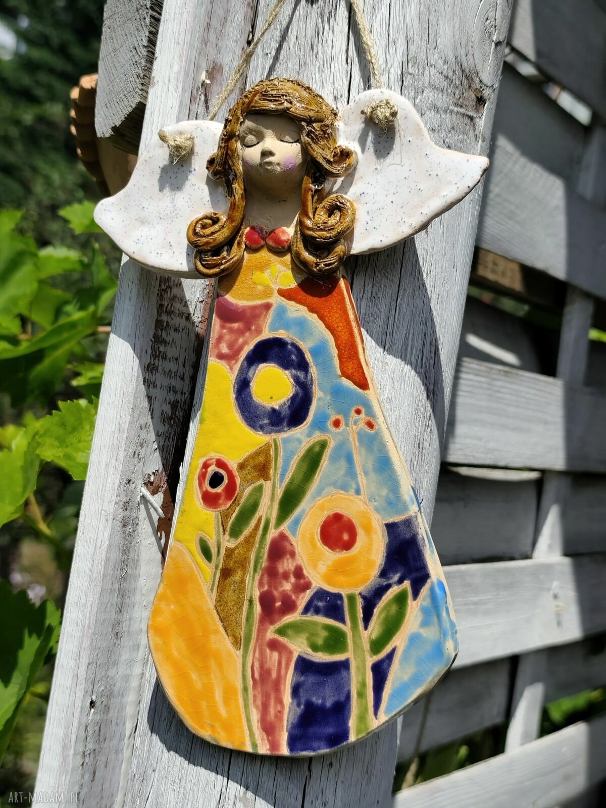 Ręcznie robiony ceramiczny anioł - pamiątka z przesłaniem na chrzest, komunię i ślub