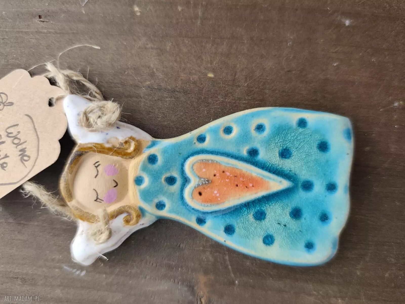 Mały ceramiczny aniołek - ręcznie robiona zawieszka
