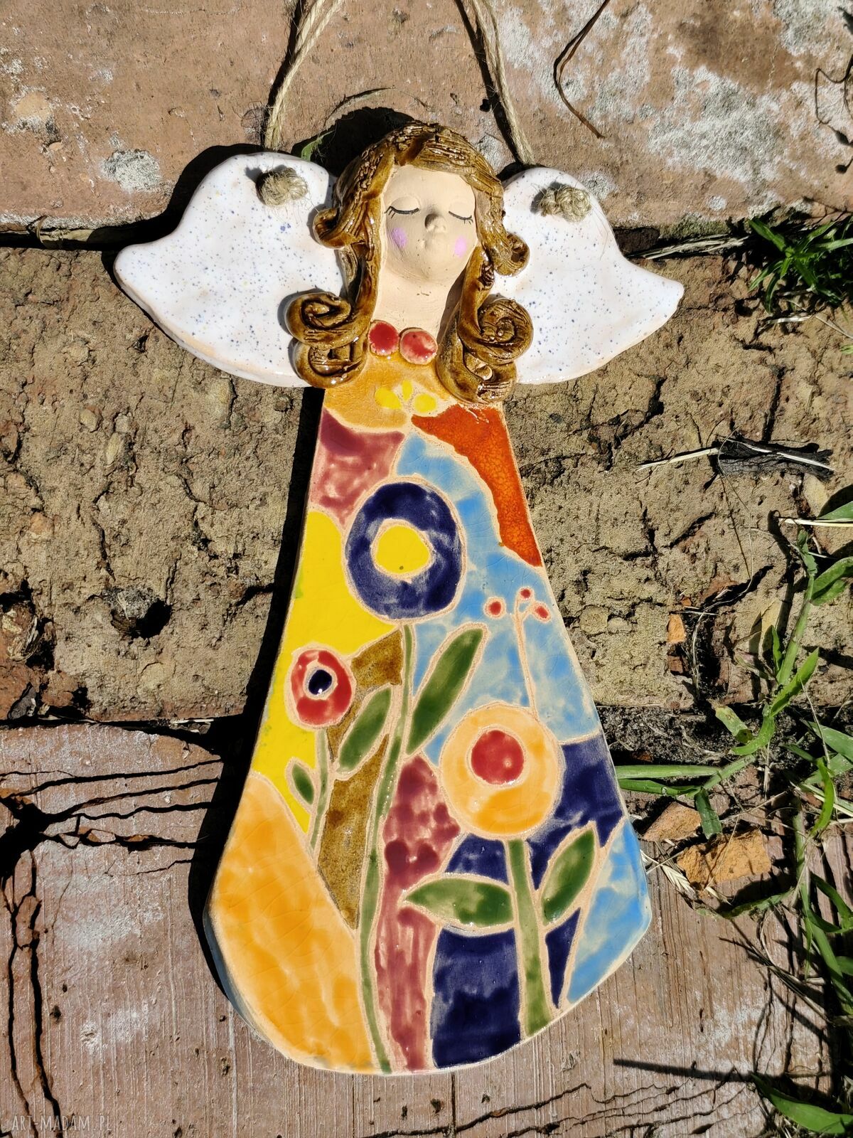 Ręcznie robiony ceramiczny anioł - pamiątka z przesłaniem na chrzest, komunię i ślub