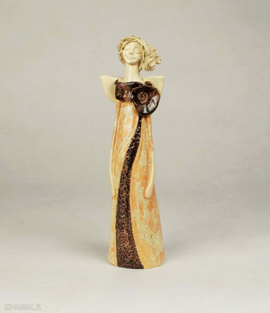 Anioł ceramiczny z gliny szamotowej - szkliwiony i dwukrotnie wypalany (ok. 22 cm)