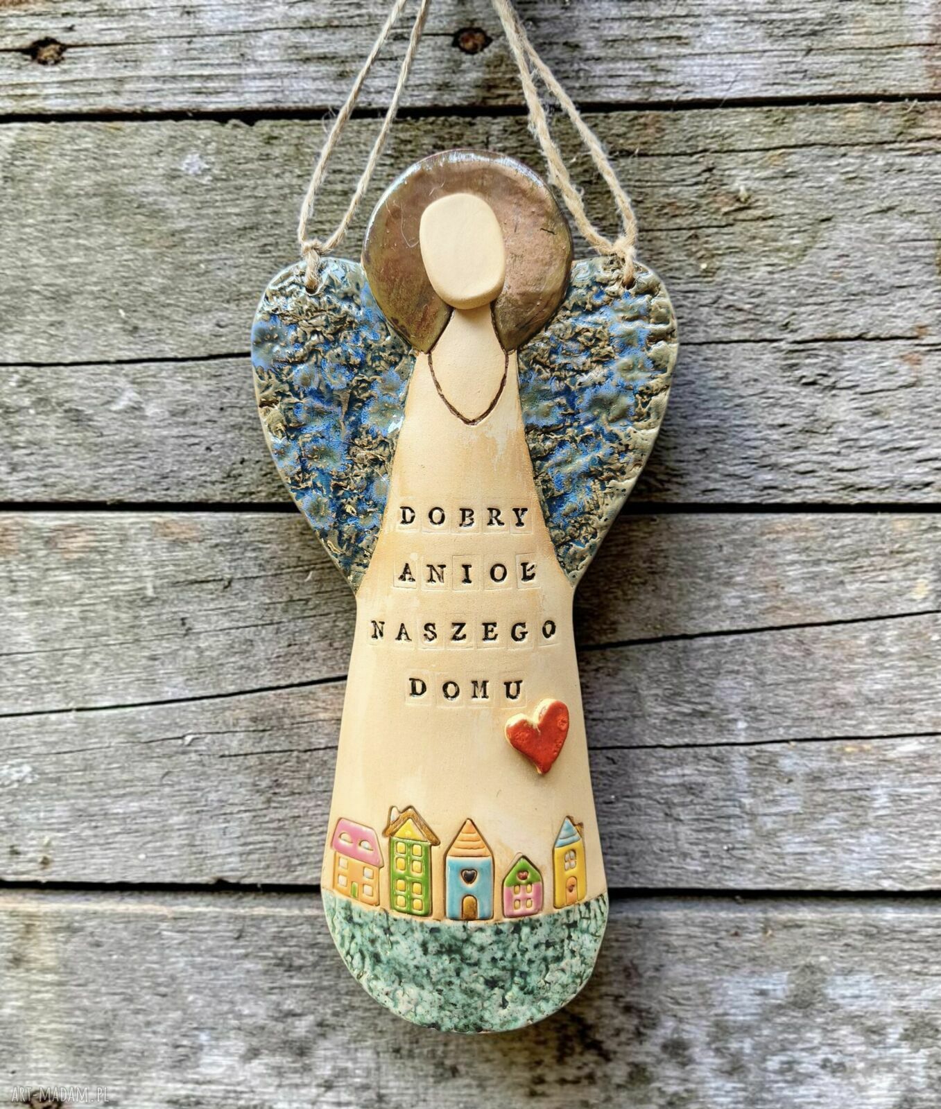 Ceramiczny dobry anioł domu - ręcznie robiona ozdoba