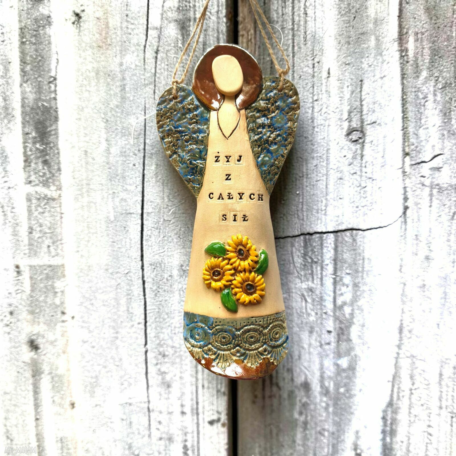 Kolorowy anioł ceramiczny do powieszenia - Dobry Anioł Domu