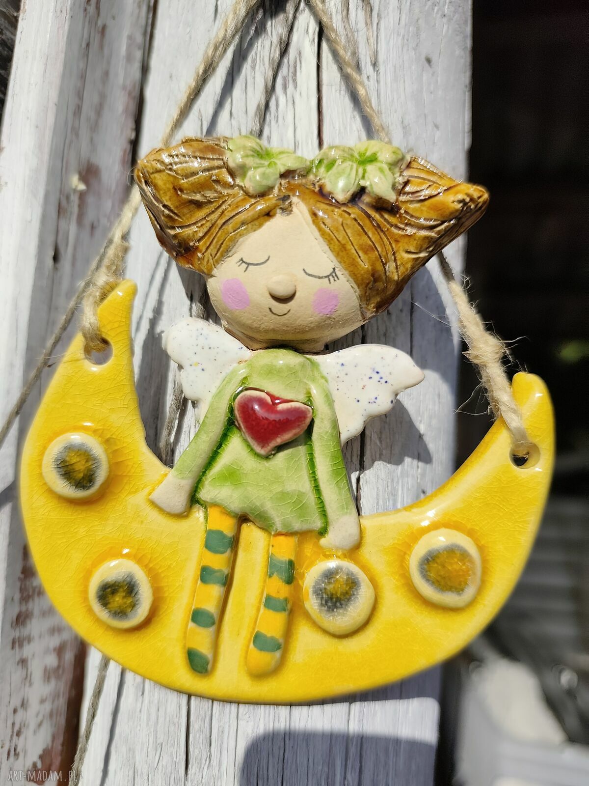 Anioł ceramiczny - ręcznie robiona pamiątka na chrzest i komunię
