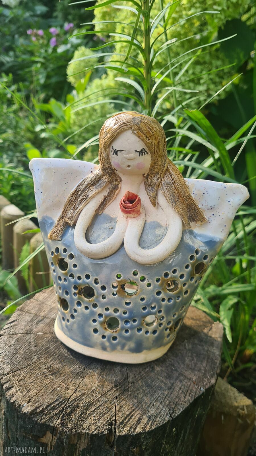 Anioł ceramiczny - ręcznie robiony lampion 15 cm