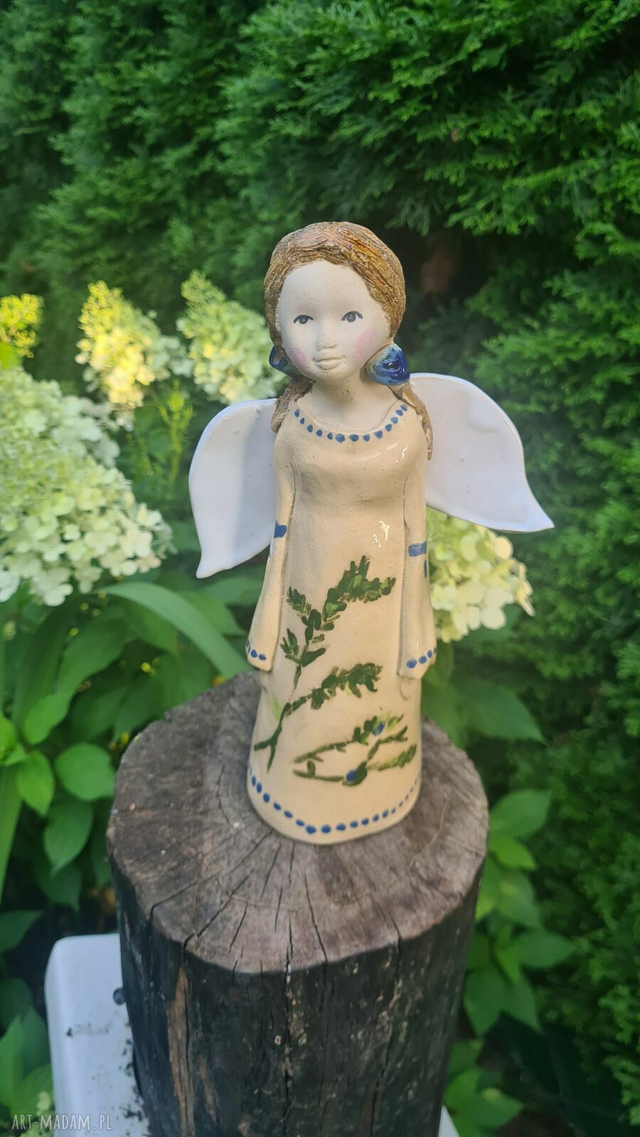 Ręcznie robiony anioł ceramiczny 21 cm - błyszczące szkliwa