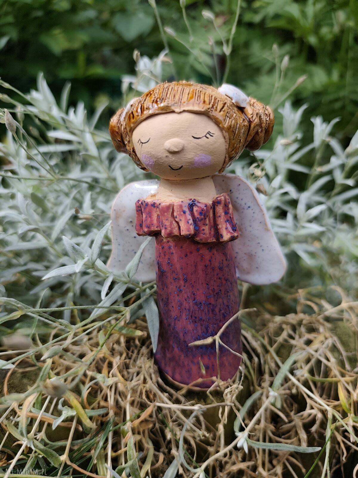 Ręcznie wykonany ceramiczny anioł dla niej - unikatowa pamiątka na chrzest i ślub