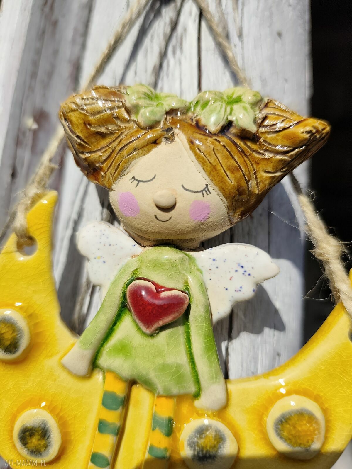 Anioł ceramiczny - ręcznie robiona pamiątka na chrzest i komunię