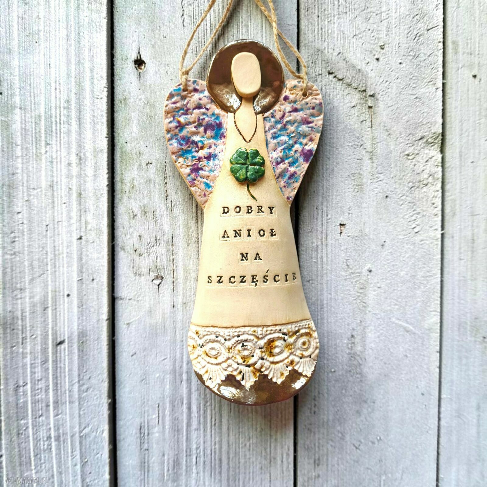Duży anioł ceramiczny na szczęście do powieszenia