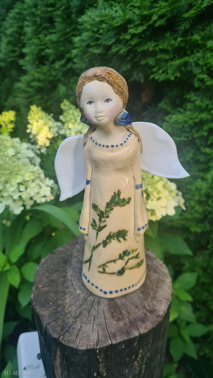 Ręcznie robiony anioł ceramiczny 21 cm - błyszczące szkliwa