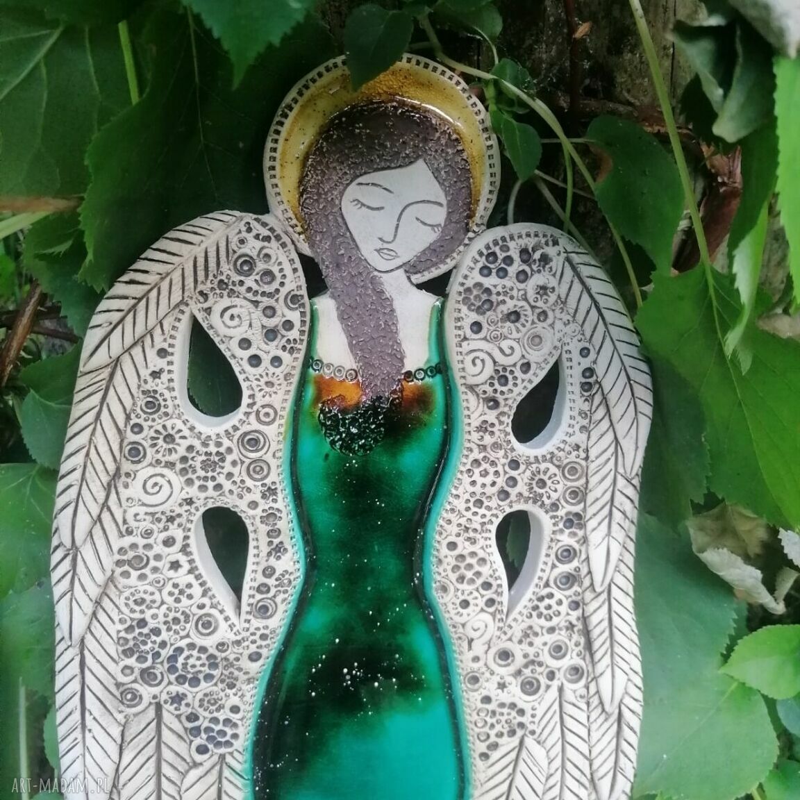 Anioł ceramiczny Ilovik z ornamentem - prezent z dedykacją na Komunię, Bierzmowanie i Ślub