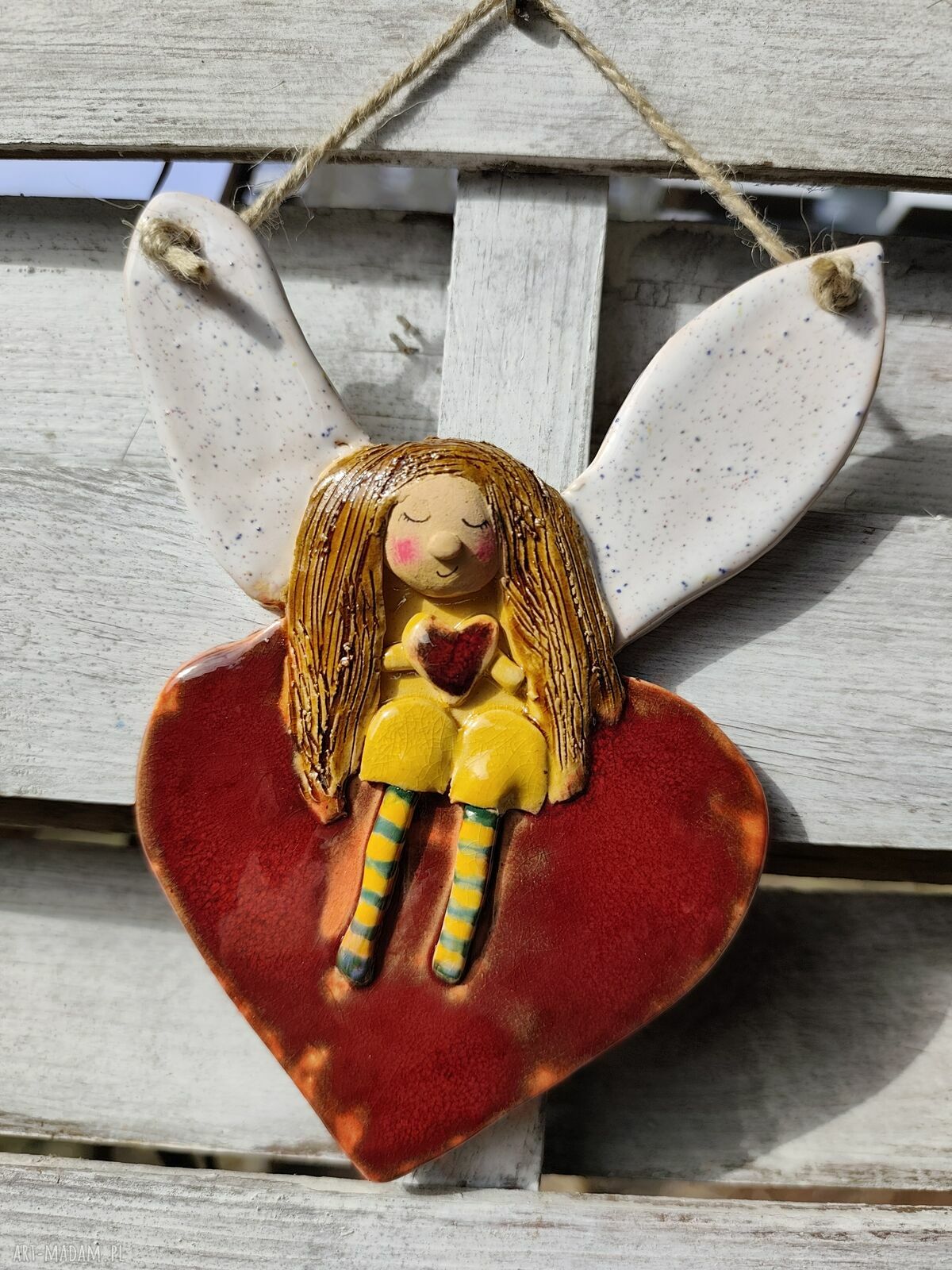 Aniołek ceramiczny - zawieszka na chrzest i komunię