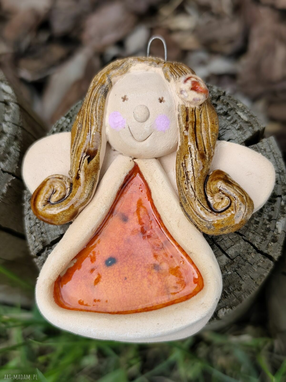 Anioł ceramiczny 7 cm w kolorowej sukience - ręcznie robiony prezent na ślub