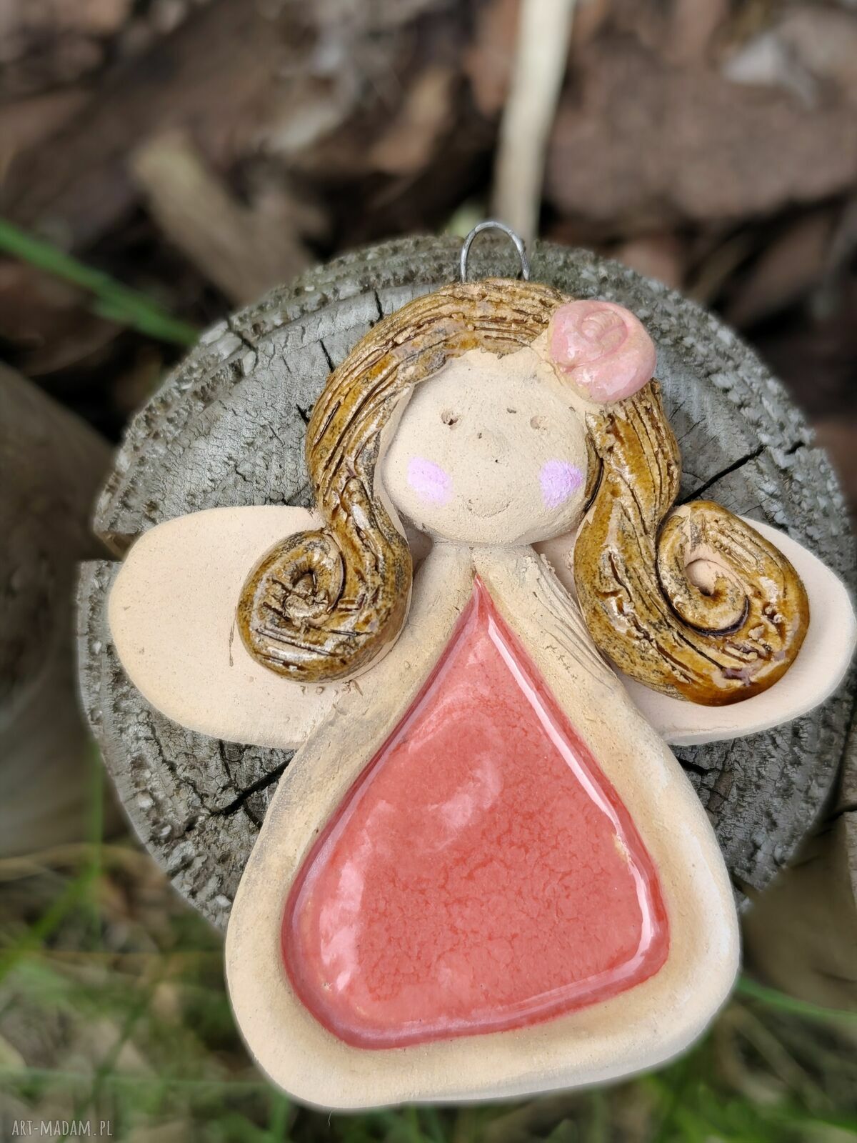 Anioł ceramiczny dla niej i na ślub - ręcznie wykonany z gliny szamotowej
