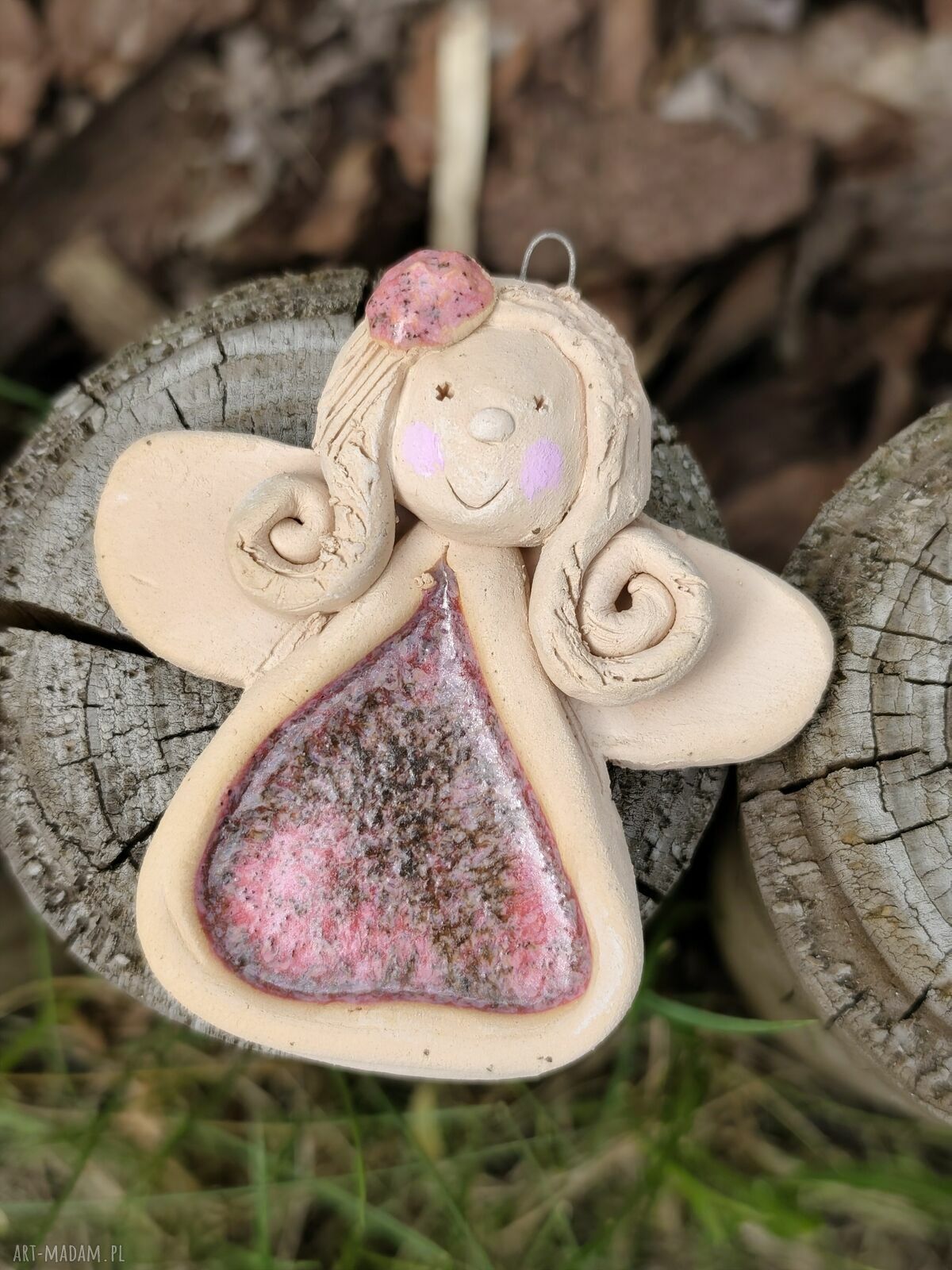 Anioł ceramiczny na ślub - ręcznie wykonany aniołek z gliny szamotowej ok. 7 cm