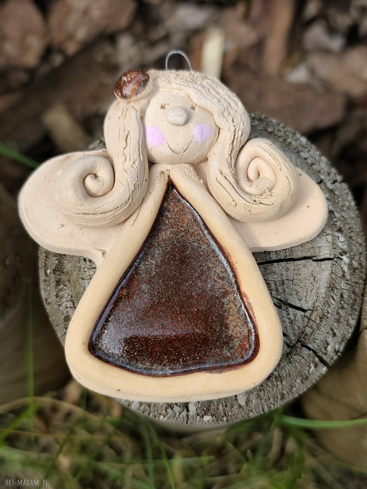 Ręcznie robiony anioł ceramiczny z gliny szamotowej - ok. 7 cm