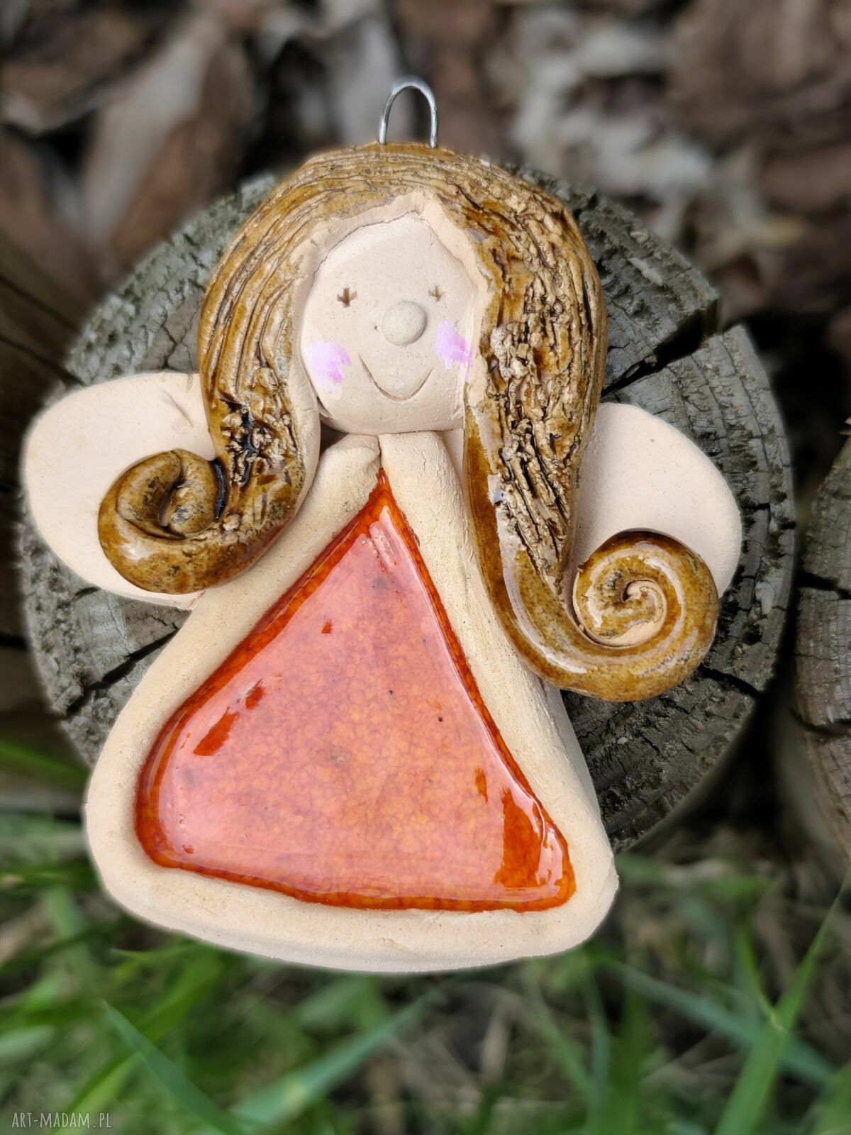 Anioł ceramiczny dla niej na ślub - ręcznie wykonany z gliny szamotowej ok. 7 cm
