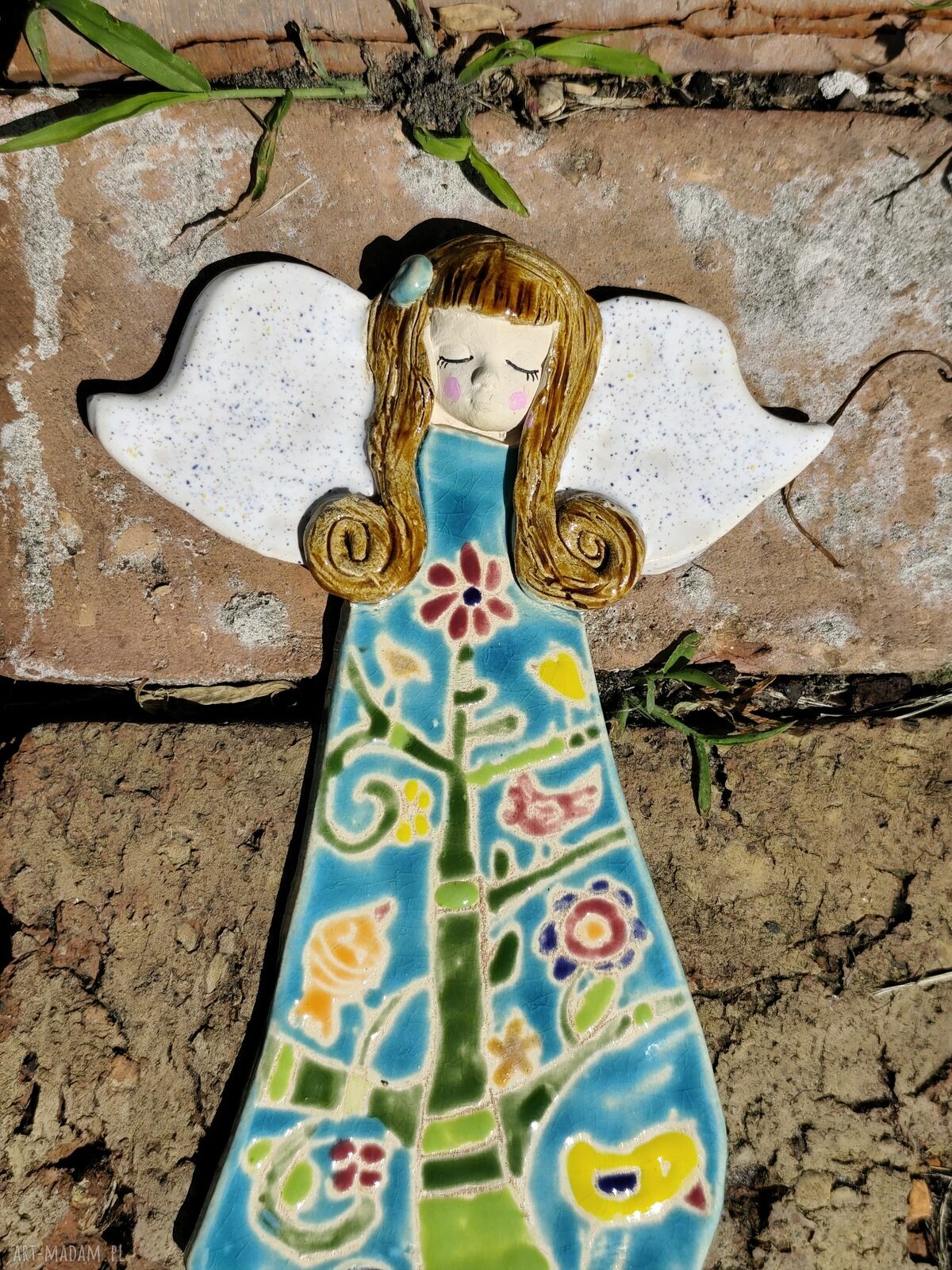 Ceramiczny anioł na chrzest, komunię i ślub - ręcznie lepiony prezent