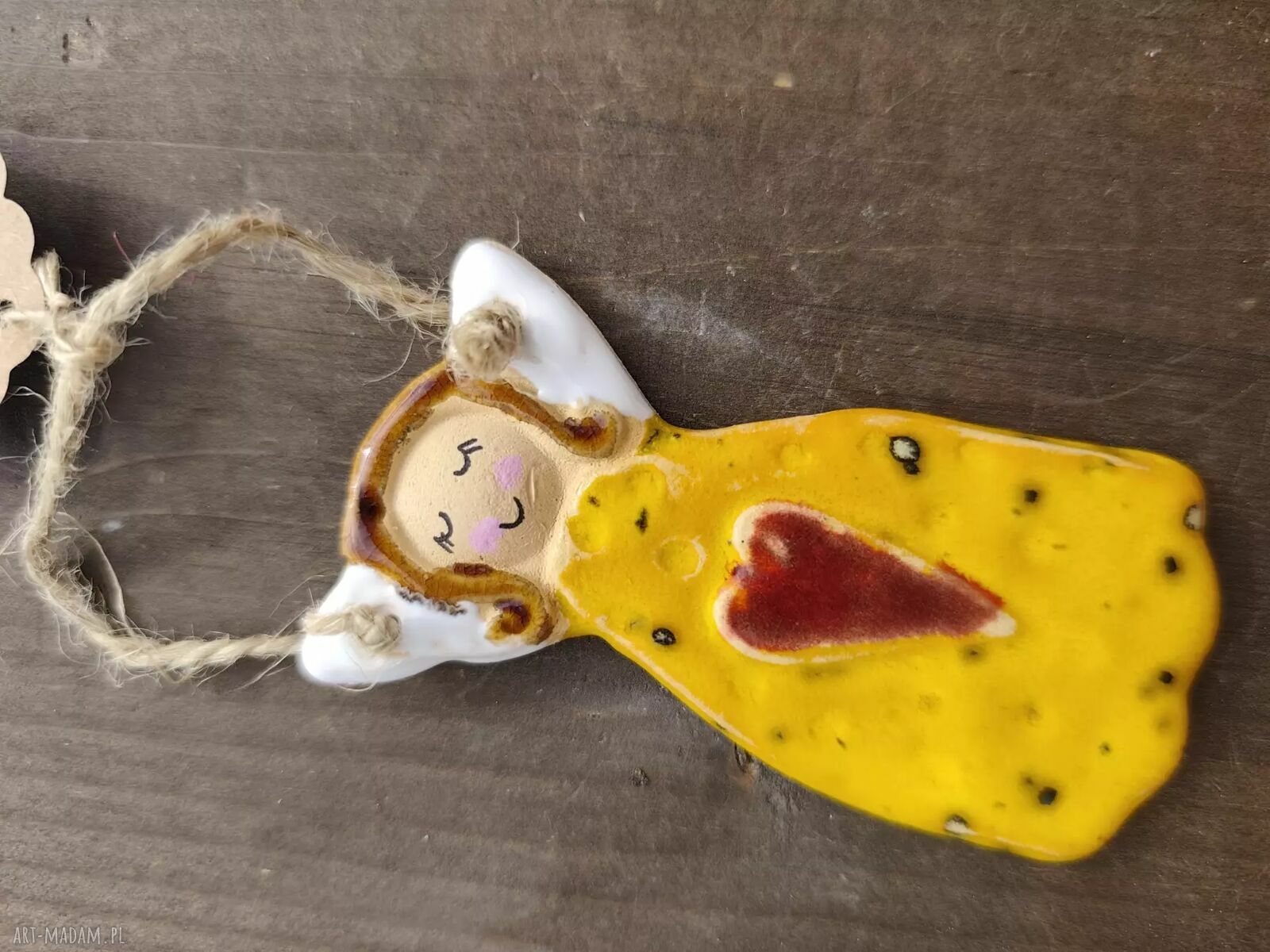 Mały ceramiczny aniołek - ręcznie robiona zawieszka
