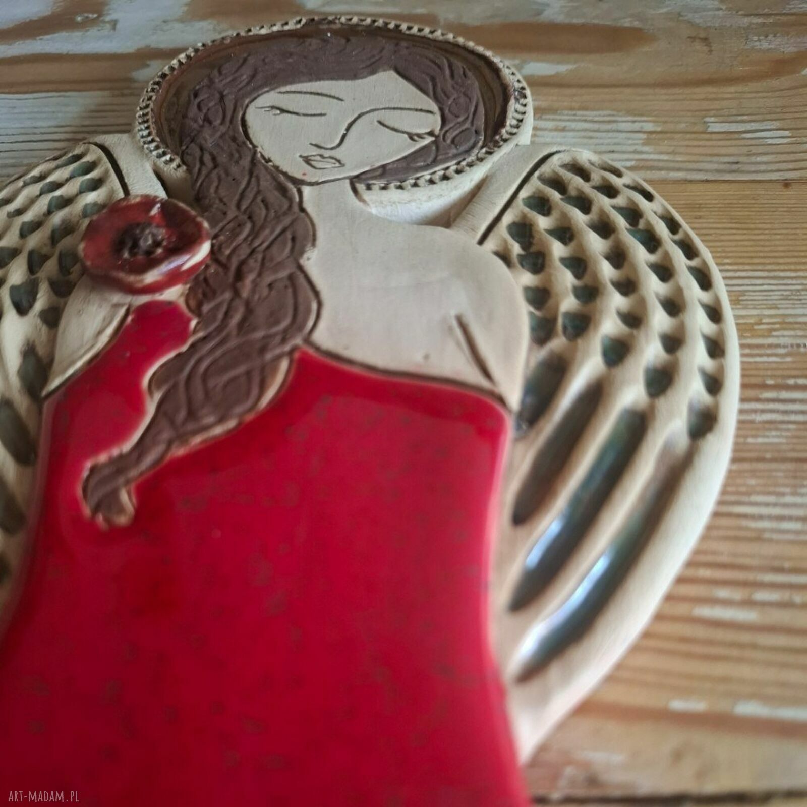 Anioł ceramiczny Flamenco - ręcznie lepiona dekoracja na ścianę i ślub