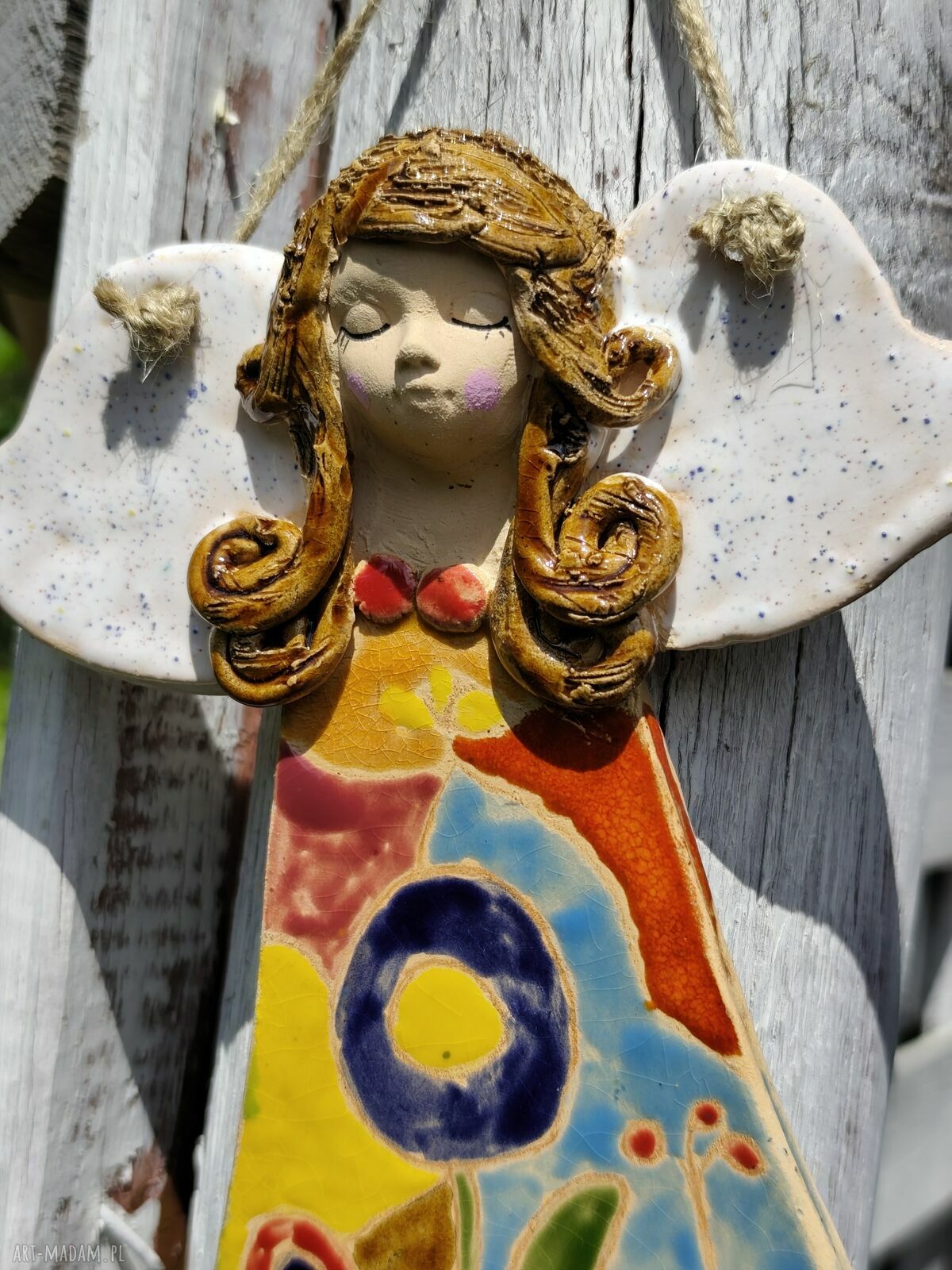 Ręcznie robiony ceramiczny anioł - pamiątka z przesłaniem na chrzest, komunię i ślub