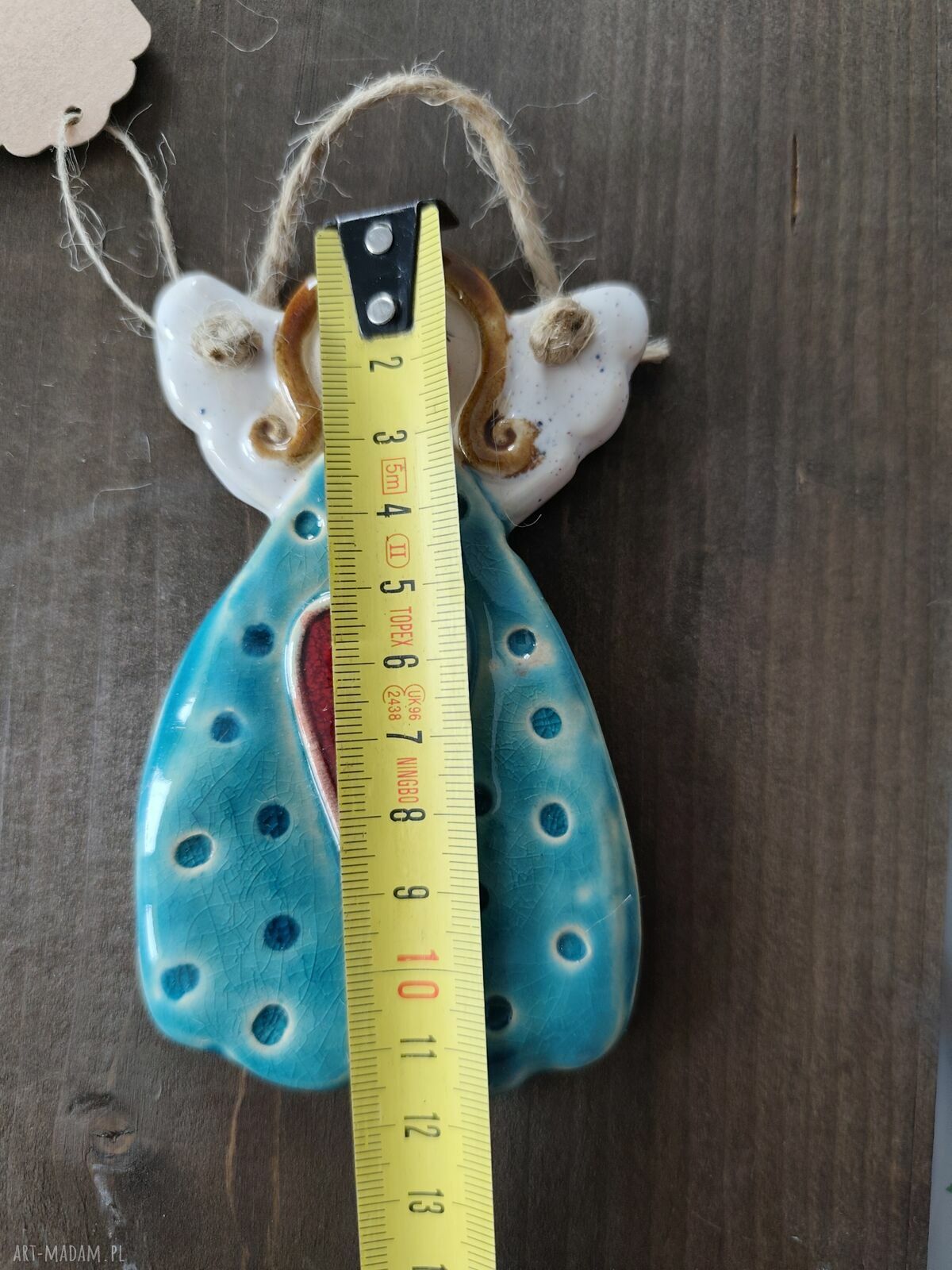 Anioł ceramiczny Wolna Chwila - zawieszka handmade ok. 12 cm