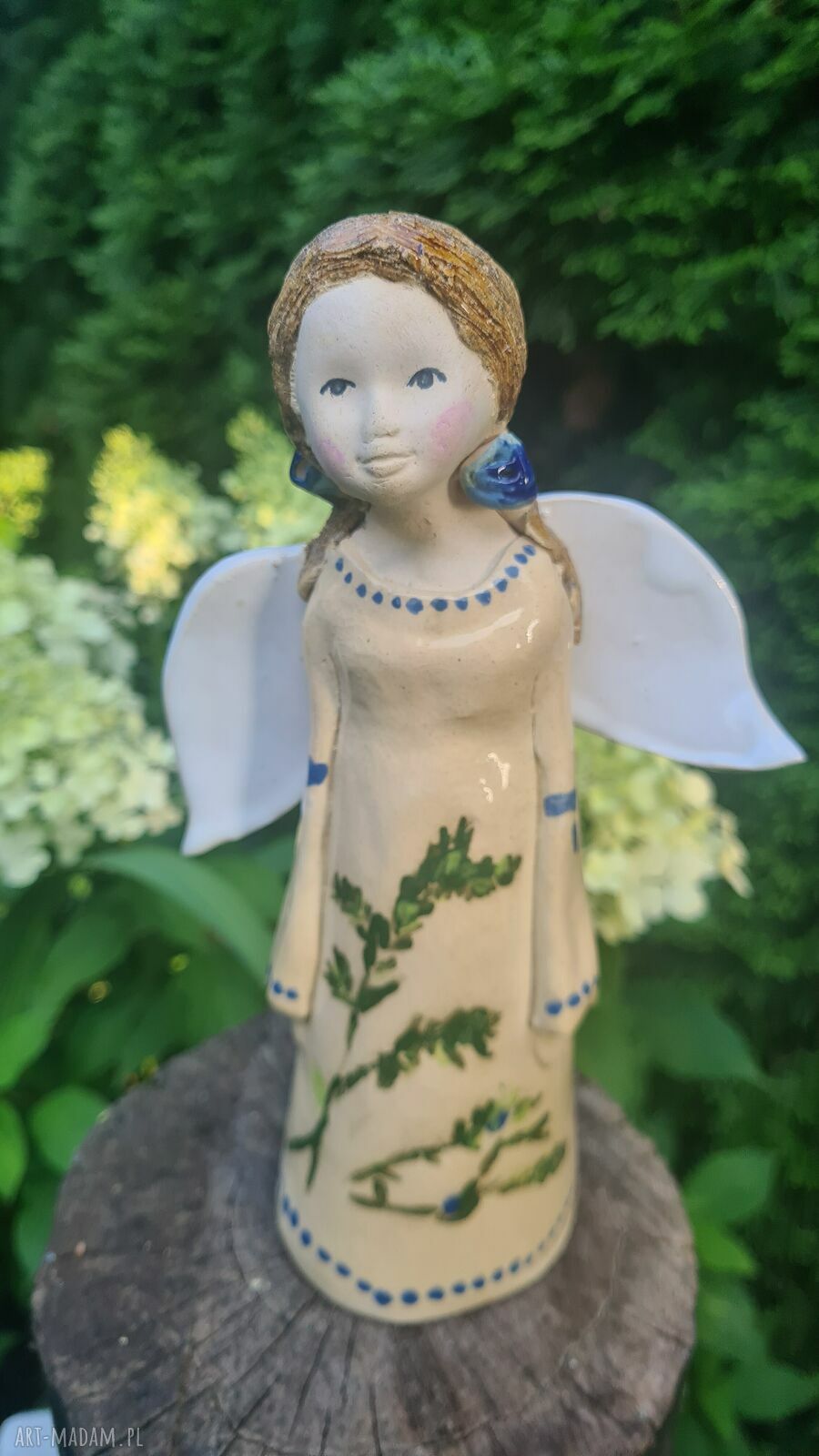Ręcznie robiony anioł ceramiczny 21 cm - błyszczące szkliwa