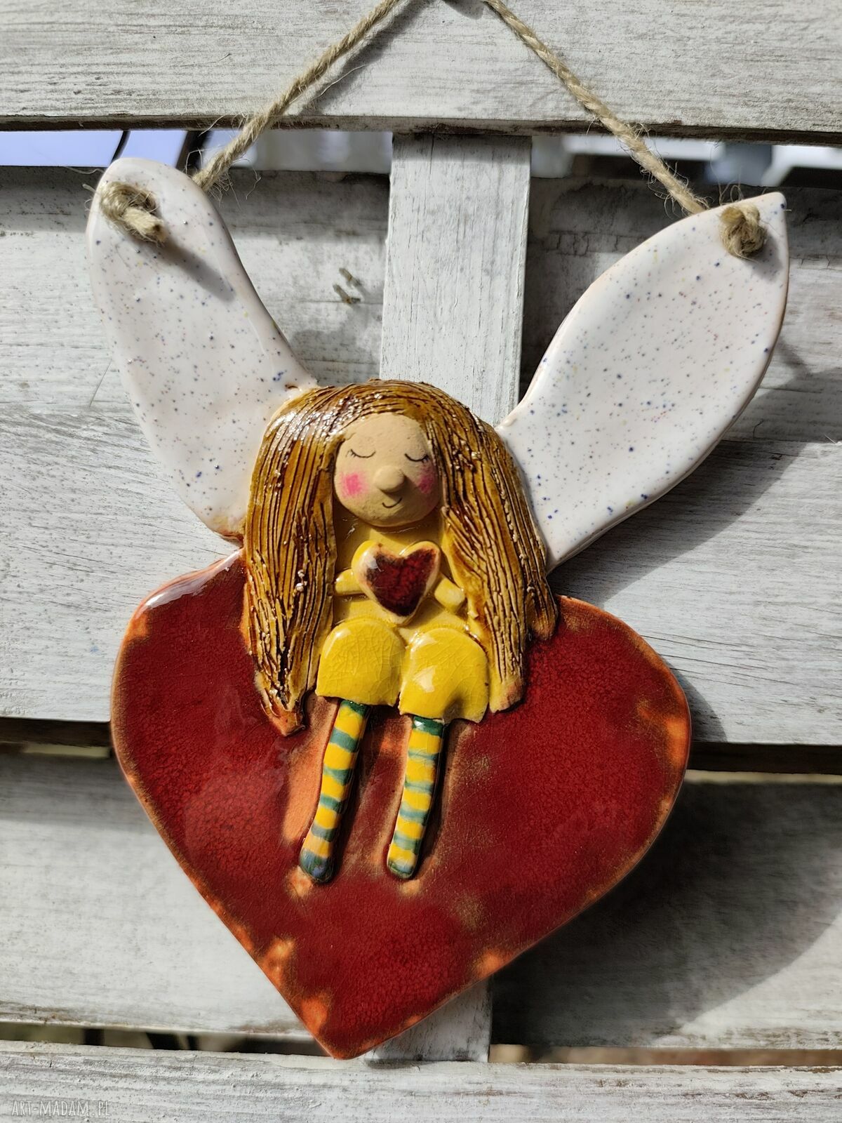 Aniołek ceramiczny - zawieszka na chrzest i komunię