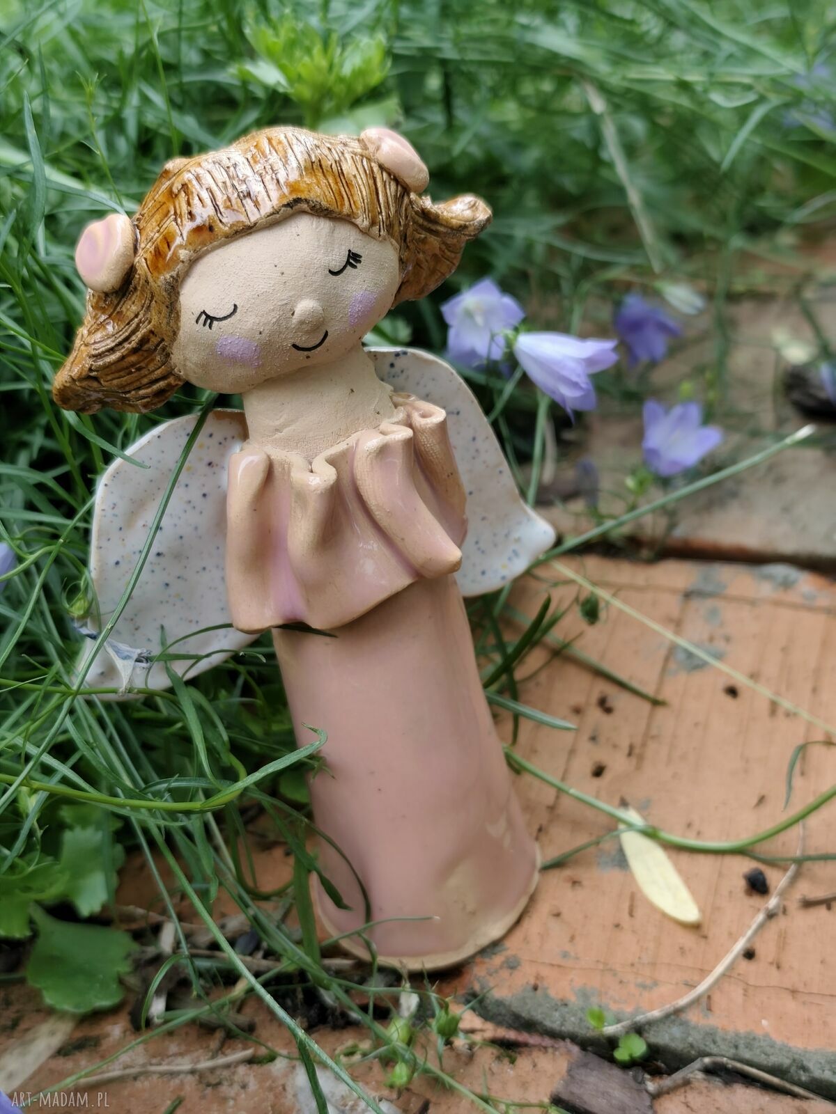 Anioł ceramiczny ręcznie lepiony - prezent na chrzest, komunię i ślub