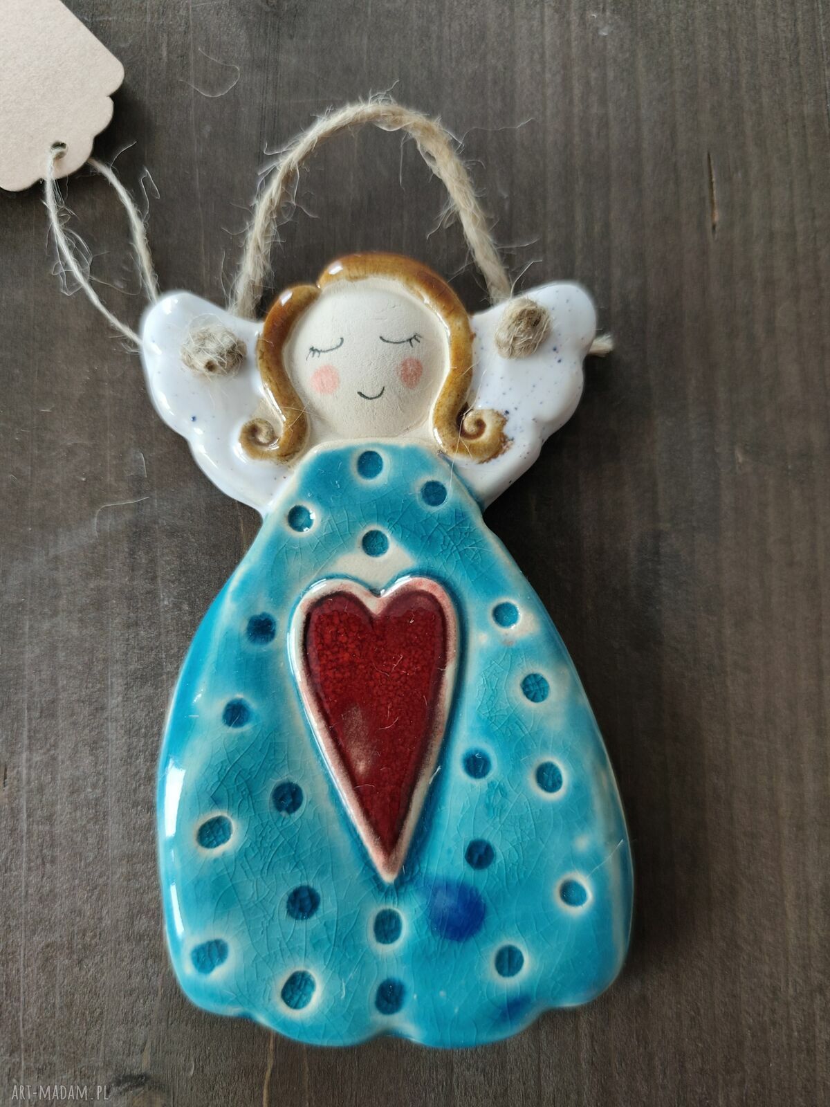 Anioł ceramiczny Wolna Chwila - zawieszka handmade ok. 12 cm