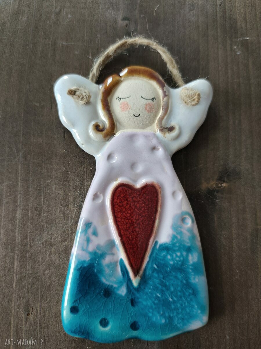 Anioł ceramiczny Wolna chwila - zawieszka handmade ok. 12 cm