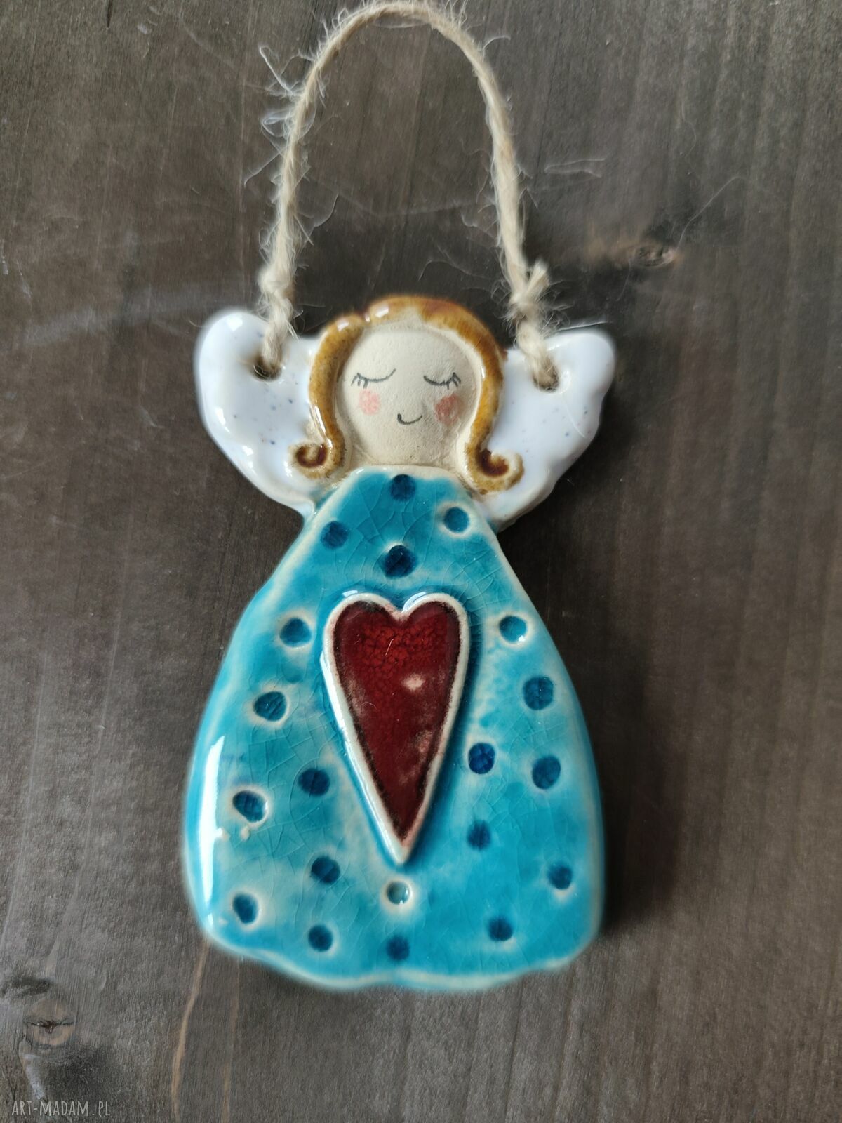 Kolorowy anioł ceramiczny - zawieszka na prezent