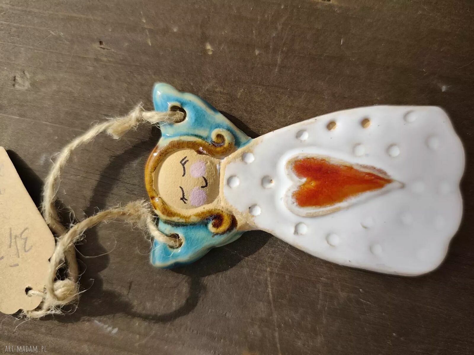 Mały ceramiczny aniołek - ręcznie robiona zawieszka
