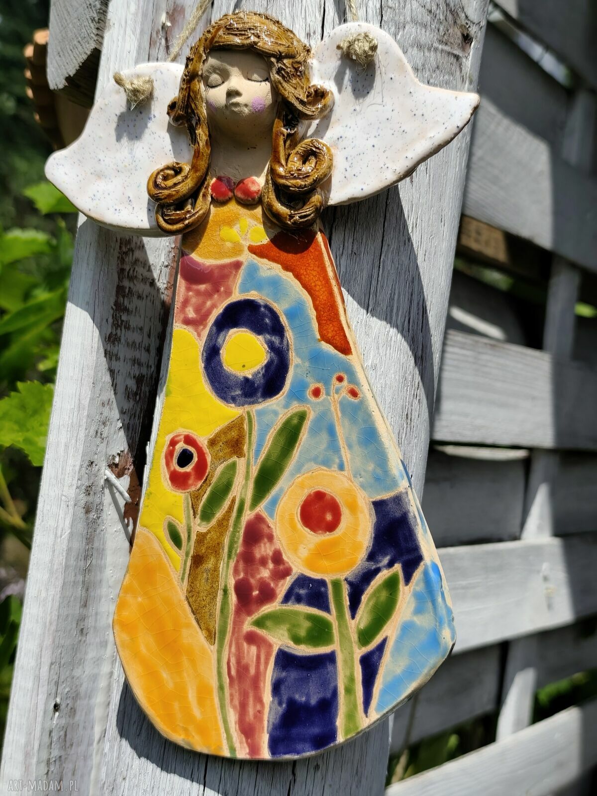 Ręcznie robiony ceramiczny anioł - pamiątka z przesłaniem na chrzest, komunię i ślub