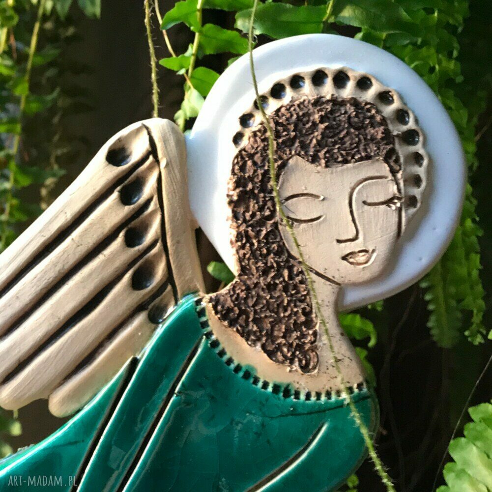 Anioł Ceramiczny Vela Zelena - zielony prezent na ślub, komunię i chrzest