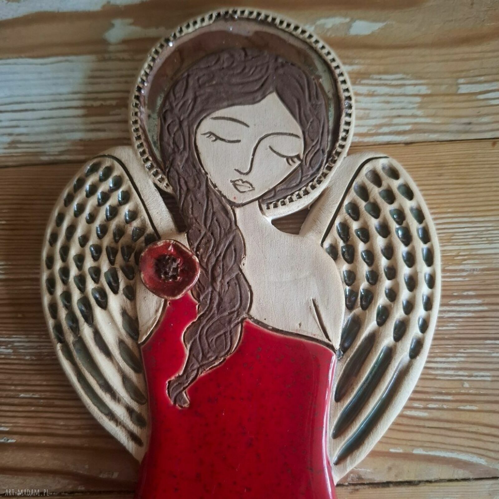 Anioł ceramiczny Flamenco - ręcznie lepiona dekoracja na ścianę i ślub