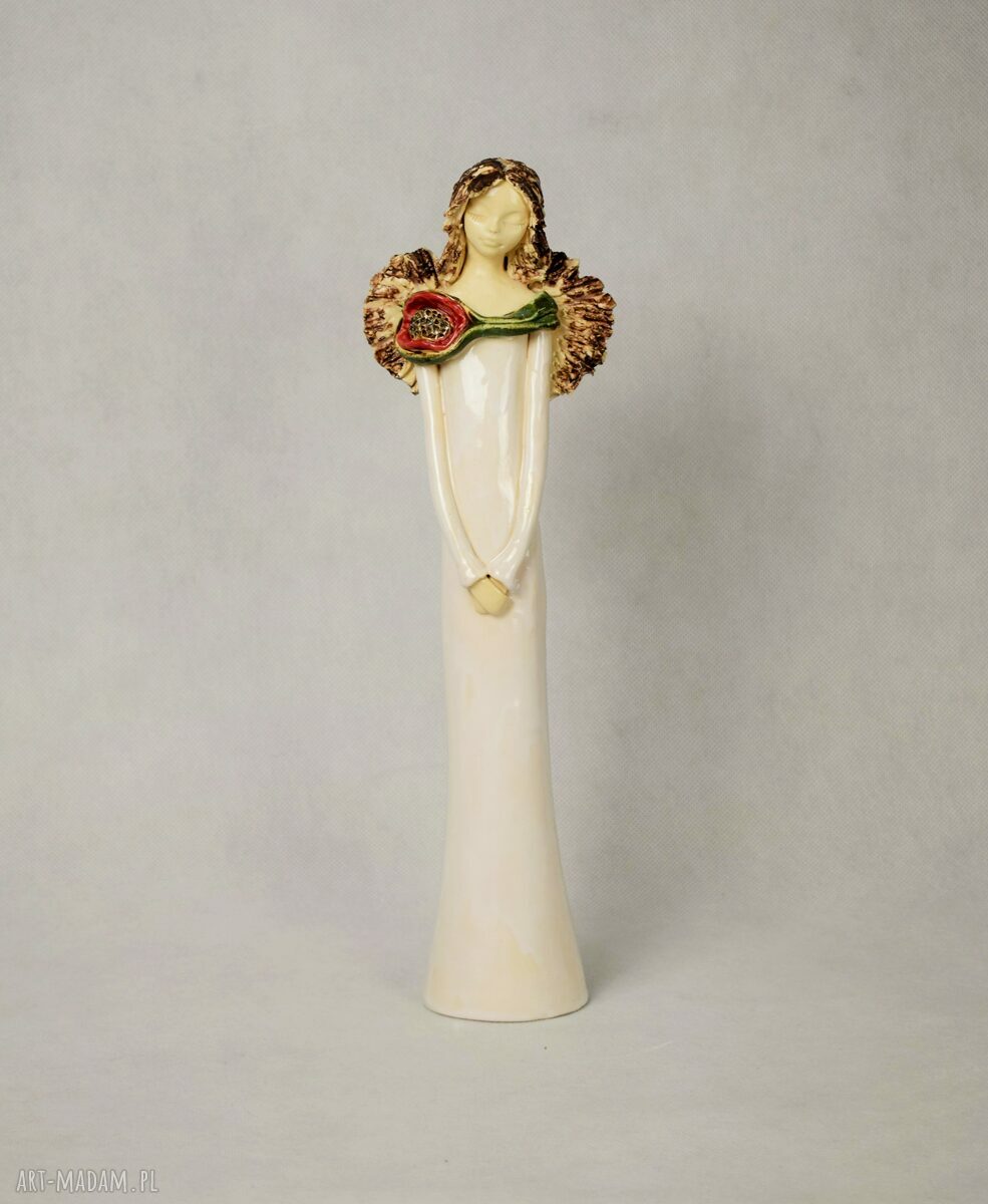 Anioł ceramiczny - ręcznie wykonany z białej gliny, ok. 34 cm