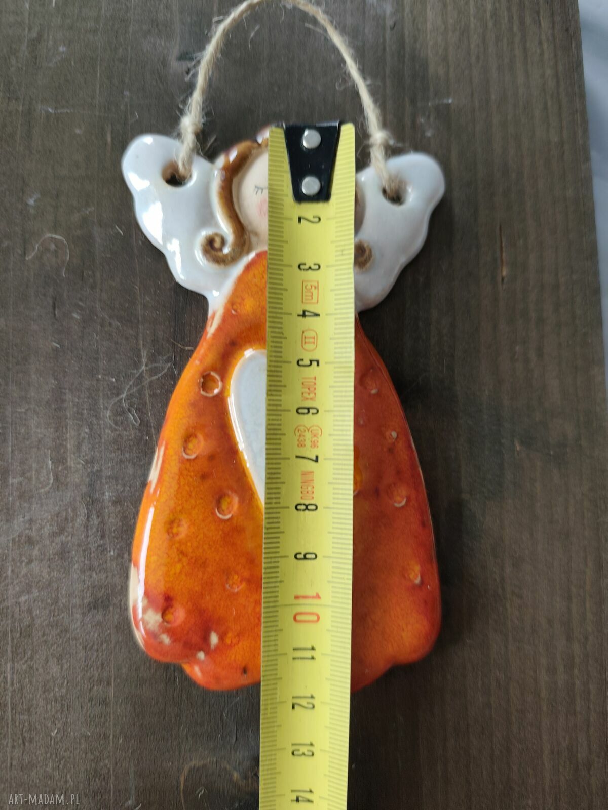 Ręcznie robiony anioł ceramiczny - zawieszka Wolna Chwila (ok. 12 cm)