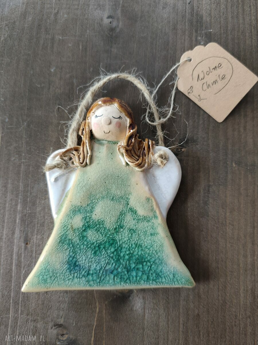 Kolorowy anioł ceramiczny - ręcznie robiona zawieszka Wolna Chwila