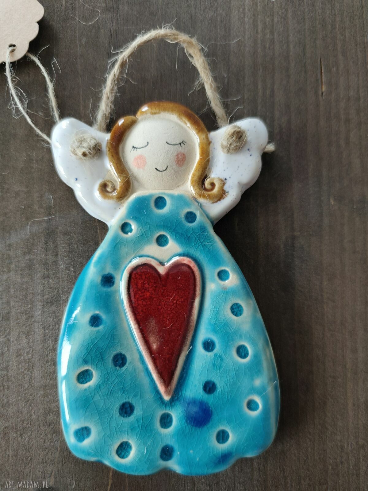 Anioł ceramiczny Wolna Chwila - zawieszka handmade ok. 12 cm
