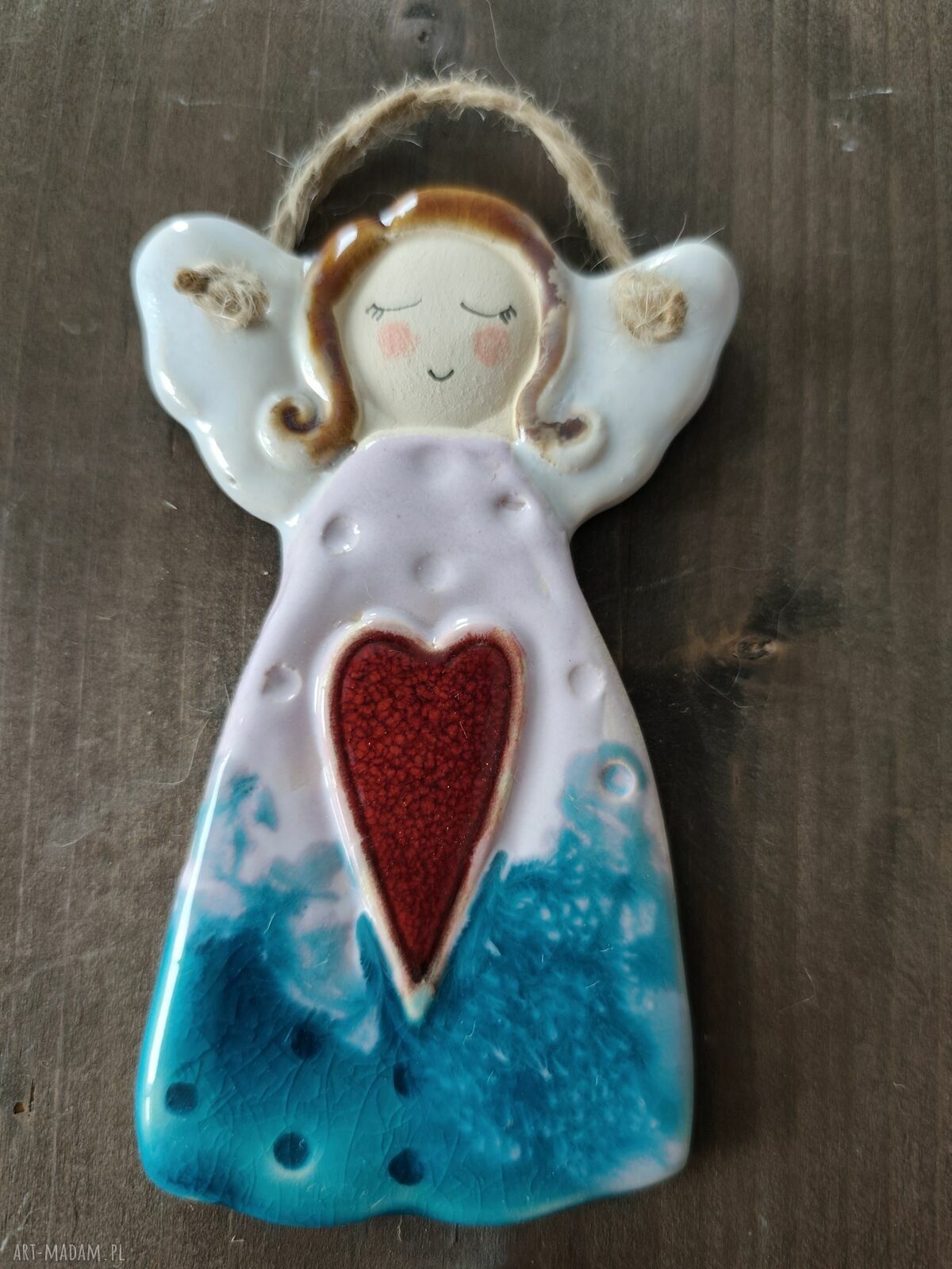 Anioł ceramiczny Wolna chwila - zawieszka handmade (ok. 12 cm)