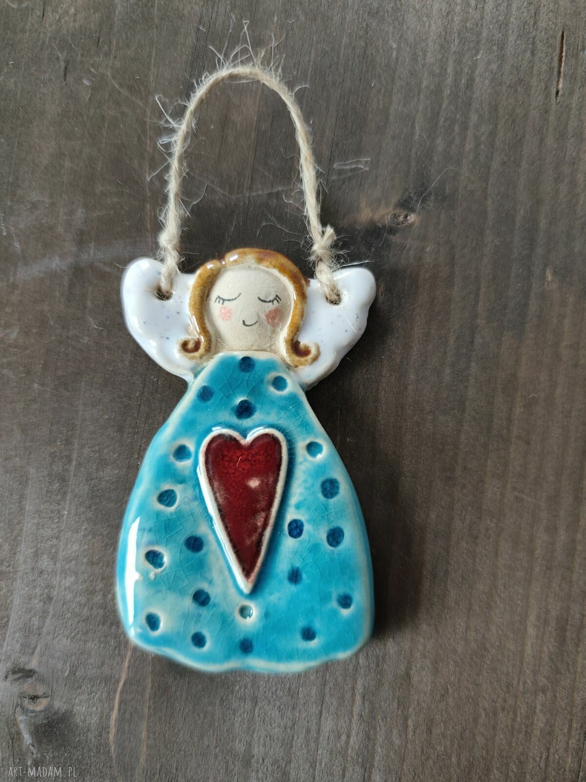 Kolorowy anioł ceramiczny - zawieszka na prezent