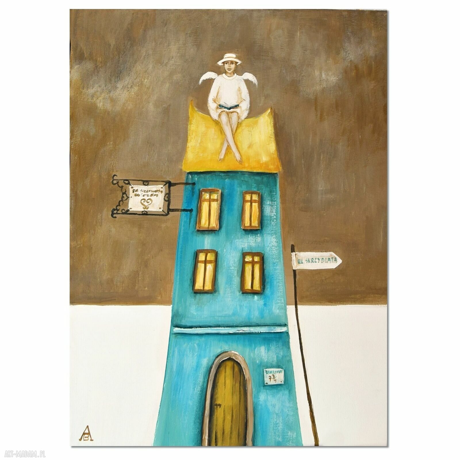 Anioł Dachowiec IV - ręcznie malowany obraz anioł stróż 30x40 cm